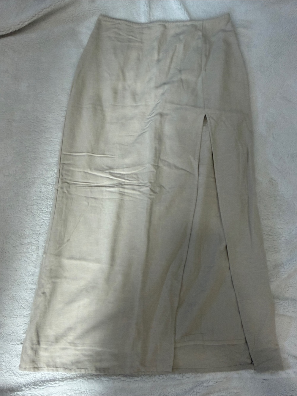 Neutral Beige Maxi Skirt with Front Slit
